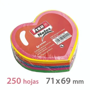 Taco Notas Adhesivas Fixo Corazon 250 Hojas Colores Fluor 65007180