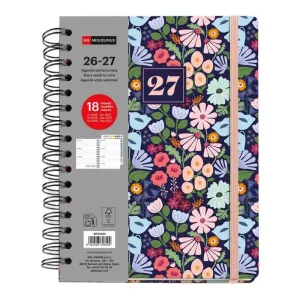 Agenda Miquelrius 26/27 18 Meses 155X217Mm Semana Vista Wire Black Bloom Mr34620