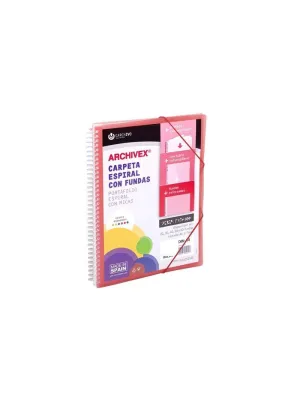 Carpeta Fundas Plastico Espiral 60 Carchivo A4 Personalizable Rojo 53036053