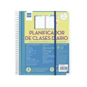 Cuaderno Planificador de Clases Finocam Dia Pagina A4 Espiral Azul
