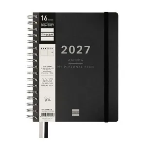 Agenda Finocam 26/27 Semana Vista Vertical 155X217Mm 16 Meses Espiral Tempus Negro