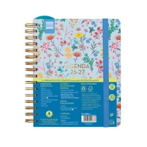 Agenda Finocam 26/27 Semana Vista A5 Docente Magistral 16 Meses Espiral Flowers