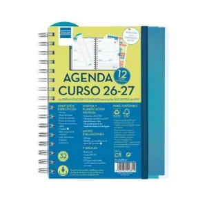 Agenda Finocam 26/27 Semana Vista A5 Docente Magistral 16 Meses Espiral Azul