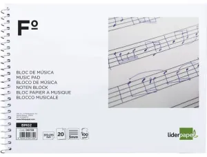 Bloc Musica Liderpapapel Folio Apaisado Espiral 20 Hojas Pentagrama 3Mm 00739