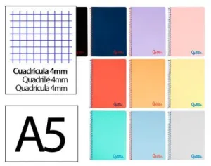 Cuaderno Liderpapel Espiral Tapa Plastico A5 80 Hojas 90Grs Cuadricula 4Mm Colores Surtidos 09227