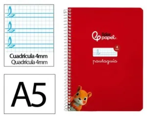 Cuaderno Lamela Liderpapel Espiral Tapa Blanda A5 80 Hojas 75Grs Cuadricula 4Mm Rojo 171732