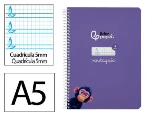 Cuaderno Lamela Liderpapel Espiral Tapa Blanda A5 80 Hojas 75Grs Cuadricula 5Mm Lila 171754