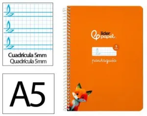 Cuaderno Lamela Liderpapel Espiral Tapa Dura A5 80 Hojas 90Grs Cuadricula 5Mm Naranja 171755
