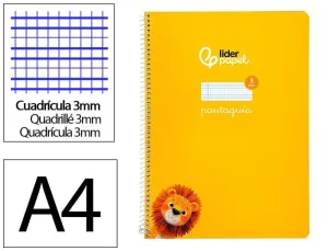 Cuaderno Lamela Liderpapel Espiral Tapa Carton A4 80 Hojas 75Grs Cuadricula 3Mm Amarillo 171764