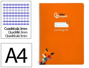 Cuaderno Lamela Liderpapel Espiral Tapa Carton A4 80 Hojas 75Grs Cuadricula 3Mm Naranja 171767