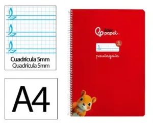 Cuaderno Lamela Liderpapel Espiral Tapa Blanda A4 80 Hojas 75Grs Cuadricula 5Mm Rojo 171780
