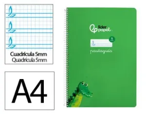 Cuaderno Lamela Liderpapel Espiral Tapa Blanda A4 80 Hojas 75Grs Cuadricula 5Mm Verde 171781