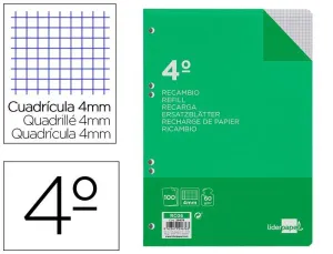 Recambios Liderpapel A5 100 Hojas Cuadricula 4Mm 6 Taladros 29676