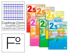 Cuaderno Lamela Liderpapel Espiral Tapa Blanda Folio 80 Hojas 75Grs Cuadricula 2,5Mm Colores Surtidos 51699