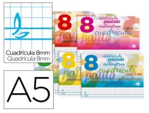 Libreta Lamela Liderpapel Tapa Blanda Apaisada A5 32 Hojas 70Grs Cuadricula 8Mm Colores Surtidos 57781
