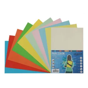 Pack 100 Hojas Papel Fabrisa A4 80Gr 5 Colores Fuertes 16328