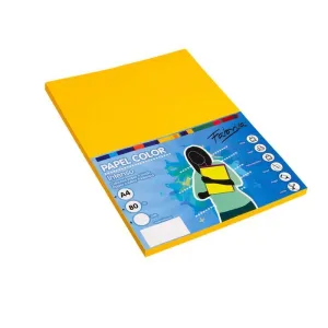 Pack 100 Hojas Papel Fabrisa A4 80Gr Amarillo Oro 15623