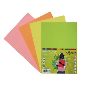 Pack 100 Hojas Papel Fabrisa A4 80Gr 4 Colores Fluor 15611