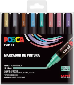 Estuche de Plastico con 8 Rotuladores Posca Pc-5M Colores Surtidos Metalizados 182634680