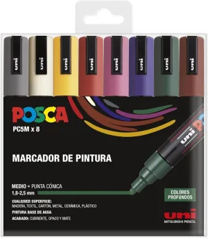 Estuche de Plastico con 8 Rotuladores Posca Pc-5M Colores Surtidos Oscuros 182634809