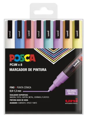 Estuche de Plastico con 8 Rotuladores Posca Pc-3M Colores Surtidos Pastel 182634850