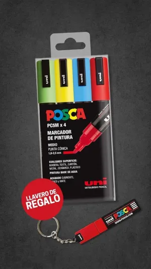 Estuche de Plastico con 4 Rotuladores Posca Pc-5M Colores Surtidos + Llavero Regalo 182634960