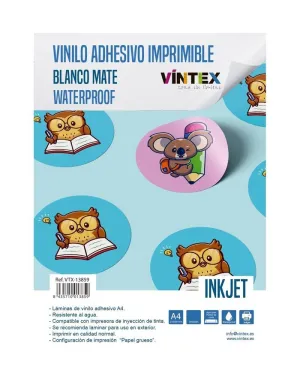 Pack 50 Vinilos Vintex Adhesivo Imprimible Waterproof A4 Blanco Mate Inkjet Vtx-13873