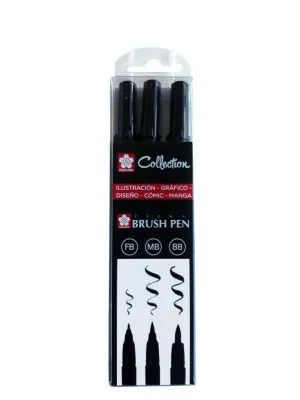 Pack 3 Rotuladores Sakura Pigma Brush Black Fb-Mb-Bb Neg Po03002