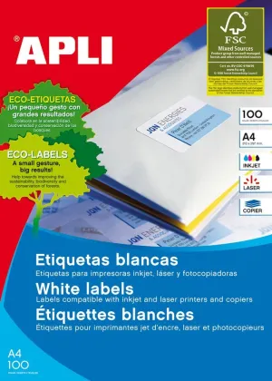 Etiqueta Apli Blanca Permanente A4 210X297Mm 01281